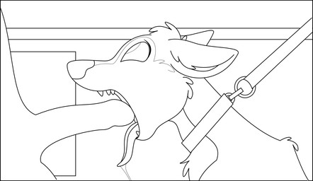 bodily_fluids drooling duo erection fellatio feral genitals leash male master oral penile penis saliva sex unknown_artist canid canine canis domestic_dog mammal hi_res monochrome source_request