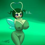 1:1 2016 antennae_(anatomy) anthro big_breasts blue_eyes blush bodily_fluids breast_expansion breasts camel_toe celebi clothed clothing dialogue english_text expansion female galiana generation_2_pokemon genital_fluids green_background green_body green_hair green_skin green_theme hair hi_res huge_breasts humanoid insect_wings lactating latiar legendary_pokemon long_hair nintendo open_mouth pokemon pokemon_(species) pokemorph signature simple_background solo text vaginal_fluids wide_hips wings