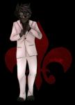 anthro claws clothed clothing fangs fleur-de-lis fully_clothed fur glowing glowing_eyes hair horn looking_at_viewer male mane necktie red_necktie simple_background solo suit teeth toe_claws transparent_background white_clothing white_suit an0rable mythology rex_(rexroyale) canid canid_demon canine canis demon domestic_dog hellhound husky mammal mythological_canine mythological_creature nordic_sled_dog spitz alpha_channel hi_res