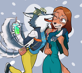 anthro bottomwear clothing countershading duo eyes_closed eyewear face_lick female footwear glasses jacket licking one_eye_closed pants shirt shoes tail tail_motion tailwag tongue tongue_out topwear centinel303 illumination_entertainment sing_(movie) porsha_crystal suki_lane canid canine canis domestic_dog hunting_dog mammal saluki sighthound wolf 2022