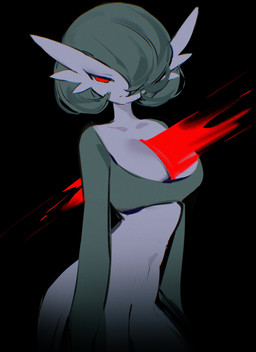 black_background breasts cleavage clothed clothing female green_hair hair looking_at_viewer red_eyes simple_background solo white_body chunniwa nintendo pokemon gardevoir generation_3_pokemon humanoid pokemon_(species) absurd_res hi_res