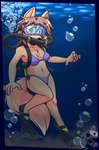 anthro bikini breasts clothing diving diving_mask female green_eyes mask midriff navel purple_bikini purple_clothing purple_swimwear scuba side-tie_bikini side-tie_clothing side-tie_swimwear solo string_bikini swimwear two-piece_swimsuit underwater water amuzoreh okane_akemi canid canine canis mammal wolf hi_res