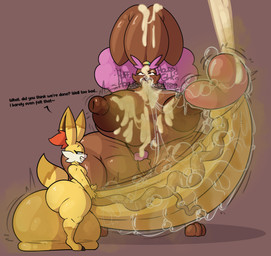 3_toes 5_fingers anthro anthro_on_anthro areola ball_squish balls balls_on_ground big_balls big_breasts big_butt big_glans big_penis black_nose black_text bodily_fluids breasts breath brown_areola brown_body brown_breasts brown_ears brown_eyes brown_fur brown_nipples brown_tuft brown_vulva buckteeth butt cheek_tuft crotch_tuft crouching cum cum_from_mouth cum_from_penis cum_in_ear cum_in_mouth cum_in_nipples cum_inside cum_on_breasts cum_on_face cumshot darkened_balls darkened_genitalia darkened_penis dialogue dipstick_ears dipstick_tail duo ear_markings ejaculation ellipsis erect_nipples erection excessive_cum excessive_genital_fluids excessive_saliva eye_roll eyebrows eyelashes facial_tuft feet female female_anthro fingering fingering_self fingers floppy_ears fur genital_fluids genitals glans glk gloves_(marking) holding_own_penis holding_penis huge_balls huge_breasts huge_butt huge_glans huge_penis huge_thighs humanoid_genitalia humanoid_penis hyper hyper_balls hyper_breasts hyper_butt hyper_genitalia hyper_glans hyper_penis hyper_thighs inner_ear_fluff interspecies larger_female leg_markings looking_at_another looking_up looking_up_at_another male male_anthro markings masturbation multicolored_ears musk nipples open_mouth orange_eyes orange_inner_ear_fluff penis pink_glans purple_eyebrows saliva saliva_bubble saliva_on_penis saliva_string shadow shortstack shortstack_male size_difference small_but_hung smaller_male smelly smelly_socks smug smug_expression smug_eyes smug_face smug_grin socks_(marking) squish standing tail tail_markings teeth text thick_thighs toes tuft vaginal vaginal_fingering vein veiny_penis vulva white_sclera white_tuft wide_hipped_anthro wide_hipped_female wide_hipped_male wide_hips yellow_balls yellow_body yellow_butt yellow_ear_tips yellow_ears yellow_fur yellow_penis yellow_tail yellow_tail_tip yellow_tuft evilfiendish nintendo pokemon fennekin generation_4_pokemon generation_6_pokemon lopunny pokemon_(species) 2025 absurd_res digital_media_(artwork) english_text hi_res