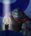 3_fingers angry blue_eyes bracelet cape clothed clothing duo female fingers green_body green_skin grey_body grey_skin jewelry male muscular muscular_male slim spotlight uniform lordwiggyton disney lilo_and_stitch gantu grand_councilwoman alien 2019 hi_res