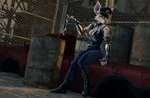 3d_(artwork) absurd_res anthro barrel big_breasts boots breasts chain-link_fence cleavage clothed clothing cuff_(restraint) digital_media_(artwork) female fence footwear furry_ghosty handcuffs hat headgear headwear hi_res mammal metal_cuffs murid murine officer_flint_(foresttherotten) rat restraints rodent shoes solo