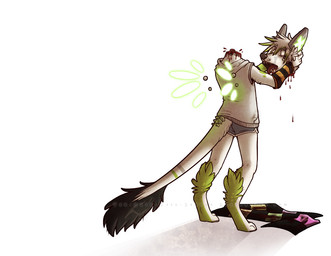 anthro blood bodily_fluids clothing decapitation digitigrade fur gore headless holding_head holding_own_head male solo white_body white_clothing white_fur ibee 2012