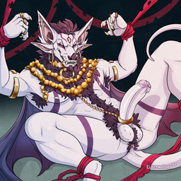 3_eyes 4_ears accessory anthro anus armpit_hair armpit_tuft ball_tuft balls bdsm beard belly_hair big_penis body_hair bondage bound butt_hair chest_hair claws cock_ring collar cuff_(restraint) ear_piercing ear_ring erection facial_hair fangs foreskin fur genitals gold_(metal) gold_jewelry hair hairy_balls happy_trail humanoid_genitalia humanoid_penis jewelry looking_at_viewer male markings membrane_(anatomy) membranous_wings multi_ear multi_eye muscular muscular_anthro muscular_male necklace nipples open_mouth pecs penis penis_accessory penis_jewelry piercing pubes puckered_anus restrained restrained_arms restraints ring ring_piercing simple_background smile smirk solo spread_legs spread_wings spreading teeth tongue tuft wings conditional_dnp electroporn anothereidos_of_dragon_vein_r hybris_(anothereidos_r) bat mammal 1:1 hi_res