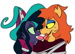 anthro arms_tied bound bound_together duo dyed_fur eye_contact female female/female french_kissing kissing licking_tongue looking_at_another oral tongue tongue_out darkburst_(artist) cartoon_network mighty_magiswords ok_k.o.!_let's_be_heroes bimm cosma_(ok_k.o.!_lbh) domestic_cat felid feline felis lizard mammal reptile scalie crossover