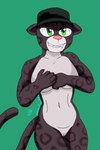 anthro big_breasts breasts clothed clothing female genitals headgear looking_at_viewer muscular muscular_female nude simple_background smile solo tail macamacrez dreamworks the_bad_guys the_bad_guys_2 kitty_kat_(the_bad_guys) felid feline mammal panthera digital_media_(artwork) hi_res