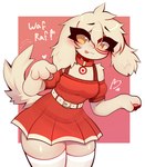 anthro barking belt breasts clothed clothing collar dress exclamation_point facial_markings female fur head_markings heart_symbol legwear markings motion_lines solo stockings tail tail_motion tailwag thick_thighs tongue tongue_out white_belt white_body white_fur octoberrk target_corporation spot_(jayrnski) bird_dog canid canine canis domestic_dog hunting_dog mammal spaniel 2024 hi_res