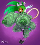 areola big_areola big_breasts big_nipples blush blush_stickers boots breasts clothing female flower footwear green_areola green_body green_hair green_nipples hair huge_breasts looking_at_viewer nipples not_furry one_eye_closed plant shoes smile solo ameizinglewds blaster_master kanna_(blaster_master) elemental_creature elemental_humanoid humanoid hi_res