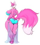 anthro big_breasts big_butt bikini breasts butt canid canine clothing curvy_figure eyewear female fox fur glasses hi_res looking_at_viewer mammal pink_body pink_fur solo standing swimwear thick_thighs voluptuous vondranart wide_hips