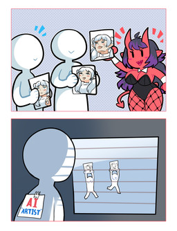 ambiguous_gender big_breasts black_clothing black_hair black_leotard blush breasts cleavage clothed clothing dotted_background faceless_character faceless_human female fishnet_clothing fishnet_legwear group hair holding_object horn legwear leotard long_hair pattern_background purple_hair red_body red_skin running simple_background tail onigiri_punch frieren_beyond_journey's_end frieren_looking_up squidward_looking_out_the_window_(meme) frieren maggie_(onigiri_punch) demon demon_humanoid human humanoid mammal absurd_res comic hi_res meme