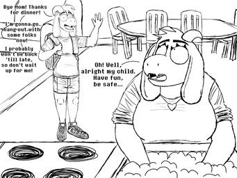 anthro appliance backpack chair dialogue dishwashing duo female furniture gesture horn jewelry kitchen male mature_anthro mature_female necklace rolled_up_sleeves stove table text waving komododad deltarune undertale undertale_(series) asriel_dreemurr toriel boss_monster_(undertale) bovid caprine goat mammal 2025 4:3 black_and_white comic english_text hi_res monochrome mother_(lore) mother_and_child_(lore) mother_and_son_(lore) parent_(lore) parent_and_child_(lore) parent_and_son_(lore) son_(lore)
