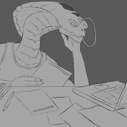 anthro apode calculator claws clothed clothing computer electronics female forked_tongue hand_on_face hand_on_head laptop legless paper pencil_(object) simple_background snake_hood solo taxes thinking thoughtful_expression tongue tongue_out topwear unknown_artist x-com x-com:_chimera_squad agent_torque reptile scalie snake viper_(x-com) 1:1 monochrome