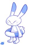 3_fingers 3_toes ambiguous_gender anthro blue_body blue_fur eyes_closed feet fingers fur happy simple_background solo tail toes white_background white_body white_fur ericchi_arts 2024_pokemon_gigaleak beta_pokemon_games nintendo pokemon beta_pokemon_(species) lagomorph mammal warabbit 2024 english_description hi_res