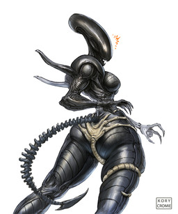 anthro big_butt black_body breasts butt claws duo exoskeleton female larger_female rear_view size_difference tail tail_wraps thick_thighs wide_hips wraps kory_cromie alien_(franchise) alien facehugger xenomorph 5:6 hi_res