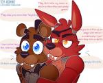 2018 animatronic bear bow_(feature) bow_tie canid canine comic digital_media_(artwork) duo english_text five_nights_at_freddy's fox foxy_(fnaf) freddy_(fnaf) funtime_foxy_(fnafsl) funtime_freddy_(fnafsl) machine mammal robot scottgames sister_location speech_bubble text toy-bonnie url