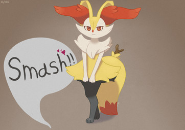 angry anthro big_ears black_legs cheek_tuft chest_tuft covering covering_crotch facial_tuft female fur inner_ear_fluff looking_at_viewer object_in_tail paws red_eyes red_nose simple_background solo speech_bubble standing stick stick_in_tail tail text tuft yellow_body yellow_fur la_cat_meow nintendo pokemon braixen generation_6_pokemon pokemon_(species) 2025 absurd_res digital_drawing_(artwork) digital_media_(artwork) hi_res shaded simple_shading