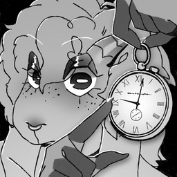 anthro black_background clock curly_hair eyeshadow facial_piercing freckled_face freckles hair horizontal_pupils horn humor looking_at_viewer makeup male male_anthro nose_piercing nose_ring piercing pocketwatch pointing_at_object pupils ring_piercing simple_background solo watch anonymous_artist white_rabbit_pointing_at_clock_(meme) pharis_(lizarian) bovid caprine mammal sheep 1:1 2025 digital_drawing_(artwork) digital_media_(artwork) meme monochrome paint_tool_sai_(artwork)