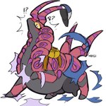 bag big_teats black_body black_countershading blush clothing countershading exoskeleton female female_symbol feral gender_symbol gender_transformation hat headgear headwear mtf_transformation nipples red_body red_exoskeleton simple_background solo surprised_expression symbol teats transformation white_background nulloffset nintendo pokemon arthropod generation_5_pokemon pokemon_(species) scolipede 1:1 absurd_res hi_res