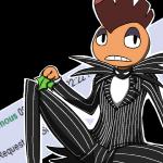 black_background cosplay looking_at_viewer male simple_background aintsmart nintendo pokemon the_nightmare_before_christmas jack_skellington generation_5_pokemon pokemon_(species) reptile scalie scrafty 1:1 2011 crossover