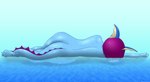 anthro blue_body blue_skin butt feet female glistening glistening_body gradient_background hair humanoid_feet laying_in_water lying nude on_side plantigrade pokemorph purple_hair rear_view ridged_tail short_hair simple_background solo spade_tail tail tasteful_nudity water daletfours nintendo pokemon shalaal_(daletfours) eeveelution generation_1_pokemon pokemon_(species) vaporeon absurd_res hi_res wallpaper