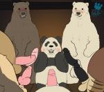 anthro balls belly black_body black_fur blush brown_body brown_fur erection fur genitals group male male/male penis white_body white_fur grolarbearsins shirokuma_cafe grizzly_(shirokuma_cafe) panda-kun shirokuma bear giant_panda mammal polar_bear ursine 2019 absurd_res hi_res