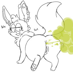 anus big_butt butt digitigrade ear_piercing ear_ring ear_stud fart fart_cloud fart_fetish feet female feral freckled_face freckles fur genitals giggle green_fart_cloud hair half-closed_eyes hindpaw industrial_piercing lidded_eyes looking_at_own_butt looking_back narrowed_eyes neck_tuft open_mouth open_smile pawpads paws piercing quadruped raised_leg raised_tail rear_view ring_piercing simple_background smile solo tail text thick_thighs tuft vulva white_background wide_hips muskygf nintendo pokemon fan_character sunshine_(sunshineflareon) eeveelution flareon generation_1_pokemon pokemon_(species) 1:1 2026 black_and_white digital_media_(artwork) english_text hi_res monochrome sketch spot_color
