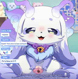 blush bodily_fluids clitoral_hood clitoris dialogue female feral front_view fur genital_fluids genitals heart_symbol pupils quadruped sitting smile solo spread_vulva spreading tail text urethra vaginal_fluids vulva white_body cloudeon nijisanji vtuber lunlun_(nijisanji) mammal absurd_res english_text hi_res