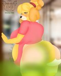 anthro belly big_belly big_breasts bloated blush bottomwear breasts butt clothed clothing fart fart_cloud fart_fetish female frown fur hair logo motion_lines overweight overweight_female rumbling_stomach solo tail text yellow_body yellow_fur unlucky_fella animal_crossing nintendo isabelle_(animal_crossing) canid canine canis domestic_dog mammal shih_tzu toy_dog 4:5 artist_name digital_media_(artwork)