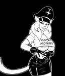 anthro big_breasts bottomwear breasts clothed clothing crop_top female fur hair latex latex_bottomwear latex_clothing latex_skirt looking_at_viewer mature_anthro mature_female rental_mommy_shirt shirt simple_background skirt solo text topwear callmewritefag hanna-barbera meme_clothing rental_mommy swat_kats turmoil_(swat_kats) domestic_cat felid feline felis mammal 2023 black_and_white digital_drawing_(artwork) digital_media_(artwork) english_text hi_res meme monochrome