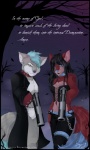 anthro duo female gun holidays leather male quote ranged_weapon tail weapon sowia halloween hellsing bade-lone-wolf kinky_wolfess canid canine canis mammal wolf hi_res