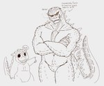 anthro belly claws conditional_dnp digital_media_(artwork) duo english_text fangs father_(lore) father_and_child_(lore) father_and_son_(lore) godzilla godzilla_(series) hi_res kaiju lizard looking_at_viewer male mature_male minilla monster muscular open_mouth parent_(lore) parent_and_child_(lore) parent_and_son_(lore) profanity reptile scales scalie simple_background skooma_whore smile smoke smoke_from_mouth solo son_(lore) spines tail teeth text toho