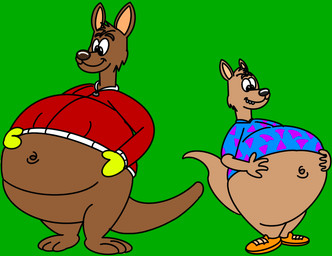 anthro belly big_belly blue_clothing blue_shirt blue_topwear brown_body brown_fur clothing duo fur gloves handwear jacket looking_at_belly looking_down male navel pear-shaped_figure pouch_(anatomy) red_clothing red_jacket red_topwear shirt topwear wide_hips yellow_clothing yellow_gloves yellow_handwear grovergrizzly nickelodeon rocko's_modern_life the_loud_house crikey_(the_loud_house) rocko_rama kangaroo macropod mammal marsupial red_kangaroo wallaby 2026