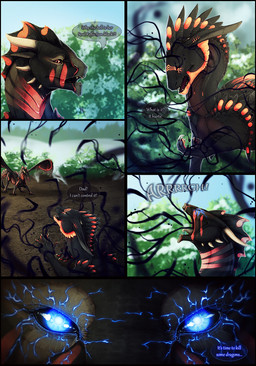 blue_eyes claws day detailed_background feathered_wings feathers feral open_mouth outside red_eyes standing tail teeth text tongue wings averrisvis european_mythology mythology dragon feathered_dragon feathered_scalie mythological_creature mythological_scalie scalie western_dragon 2015 comic digital_media_(artwork) english_text hi_res