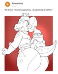 anthro beard big_butt butt derp_eyes duo facial_hair female flat_chested horn male rear_view short_stack smile tail text thick_tail potoobrigham piko_(simplifypm) gnome humanoid kobold scalie 2025 comic english_text hi_res