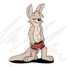 big_tail bottomwear boxers_(clothing) clothed clothing fur innuendo male narrowed_eyes naughty_face orange_eyes partially_clothed shorts simple_background smile smiley_face smiling_at_viewer solo standing tail tan_body tan_fur teeth underwear underwear_down wet wet_clothing conditional_dnp tinnier kangaroo macropod mammal marsupial 1:1 hi_res