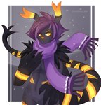 anthro black_body black_fur claws fluffy fluffy_tail fur hair male orange_eyes purple_hair scarf simple_background solo tail gllorvillain zalgus_(glownoodle) dorukolorukalai mammal