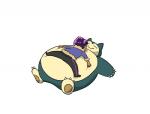 clothing duo eyes_closed feral fur lying male on_back on_front on_top simple_background sleeping smile white_background yellow_body yellow_fur mo_ke_p nintendo pokemon hop_(pokemon) generation_1_pokemon human mammal pokemon_(species) snorlax