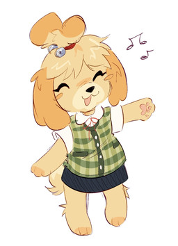 accessory anthro bell bell_accessory black_bottomwear black_clothing black_nose black_skirt blonde_hair blush blush_stickers bottomwear chibi clothing collared_shirt countershade_face countershade_hair countershading dress_shirt eyelashes eyes_closed female flannel_shirt flat_chested fluffy fluffy_tail fur green_clothing green_shirt green_topwear hair hair_accessory happy jingle_bell leg_tuft long_eyelashes minimal_shading pawpads pink_pawpads ponytail red_hairband shirt short_sleeves singing skirt slightly_chubby slightly_chubby_anthro slightly_chubby_female smile solo tail topwear tuft white_shirt_collar white_sleeves yellow_body yellow_fur izzy-paw animal_crossing nintendo isabelle_(animal_crossing) canid canine canis domestic_dog mammal 2026 colored_sketch digital_media_(artwork) hi_res sketch