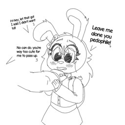accessory anthro backpack bow_accessory bow_ribbon classroom clothing collar duo female forced grabbing hair_accessory hoodie male male/female scared school text topwear young young_anthro sexykid canid canine lagomorph leporid mammal rabbit 1:1 english_text hi_res monochrome