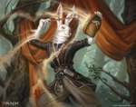 anthro belt biped brown_clothing brown_hat brown_headwear clothing fur hat headgear headwear holding_clothing holding_hat holding_headgear holding_headwear holding_object holding_wand leaf magic male pink_inner_ear plant solo tree white_body white_fur christina_kraus hasbro magic:_the_gathering wizards_of_the_coast lagomorph leporid mammal rabbit 2024 digital_media_(artwork) official_art