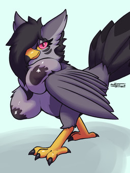 beak big_breasts breasts busty_feral feathers female feral grey_body grey_feathers looking_at_viewer simple_background solo tail tail_feathers nulloffset nintendo pokemon avian bird generation_4_pokemon pokemon_(species) staraptor absurd_res hi_res