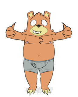 anthro barefoot black_nose boxer_briefs boxer_briefs_only brown_body brown_fur bulge claws clothed clothing feet fur gesture grey_boxer_briefs grey_clothing grey_underwear hand_gesture holidays male navel nipples open_mouth open_smile simple_background smile solo tan_body tan_fur teeth_showing thumbs_up toony topless underwear underwear_only white_background yellow_claws ursanity april_fools'_day ursa_(ursanity) 4:5 hi_res