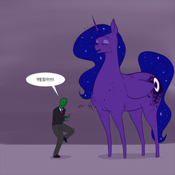 blue_body blue_fur blue_hair cutie_mark duo feathered_wings feathers female fur green_body green_skin hair hooves horn male size_difference teal_eyes text wings nivrozs friendship_is_magic hasbro my_little_pony mythology anon princess_luna_(mlp) equid equine human mammal mythological_creature mythological_equine winged_unicorn 1:1