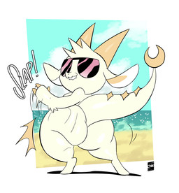 2_horns ambiguous_gender anthro beach big_butt bite biting_lip biting_own_lip butt butt_slap clothed clothing contact_onomatopoeia crescent_moon detailed_background eyewear eyewear_only horn impact_onomatopoeia moon nude nude_beach onomatopoeia outdoor_nudity outside rear_view seaside self_bite shortstack slap slap_(sound_effect) slapping_own_butt slapping_self smile solo sound_effects sunglasses sunglasses_only tail teeth text thick_thighs white_body joaoppereiraus third-party_edit chikn_nuggit mythology fwench_fwy_(chikn_nuggit) dragon mythological_creature mythological_scalie scalie 2021 absurd_res digital_media_(artwork) hi_res signature nonbinary_(lore)