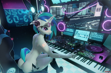 anthro anthrofied areola boots breasts butt clothing computer cutie_mark electronics eyewear female footwear headphones horn keyboard knee_boots knee_highs legwear mostly_nude nipples shoes solo sunglasses turntable_(record_player) hevexy friendship_is_magic hasbro my_little_pony mythology vinyl_scratch_(mlp) equid equine mammal mythological_creature mythological_equine unicorn 3d_(artwork) absurd_res digital_media_(artwork) hi_res huge_filesize remake