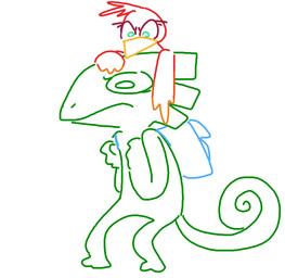 anthro backpack beak duo female green_eyes male the_weaver banjo-kazooie playtonic_games rareware yooka-laylee kazooie yooka avian bird breegull chameleon lizard reptile scalie crossover