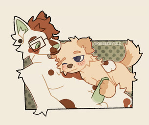 anthro anthro_on_anthro areola arm_tuft balls bedroom_eyes black_eyes blush brown_hair brown_spots cheek_tuft closed_smile duo ear_piercing ear_tuft elbow_tuft facial_tuft fur genitals green_background green_eyes green_nose hair hand_on_penis handjob happy humanoid_genitalia humanoid_penis lying male male/male mouth_closed narrowed_eyes nude nude_anthro on_back one_eye_closed paws penile penis piercing seductive sex simple_background slim smile spots tail tan_body tan_fur tan_tail text touching_penis tuft white_background white_body white_fur kibblebytez canid canine canis domestic_dog mammal 2025 2d_animation animated artist_name colored digital_media_(artwork) frame_by_frame